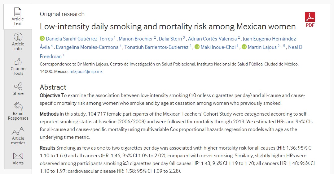 Low-intensity daily smoking and mortality risk among Mexican women