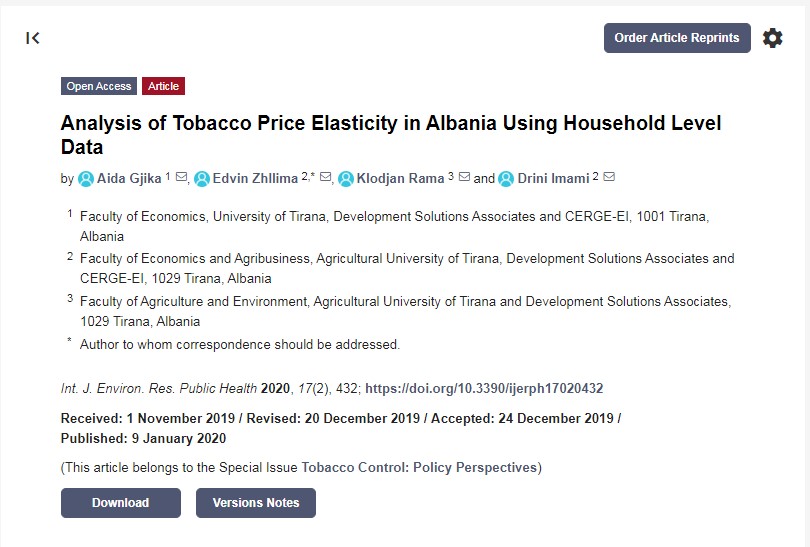 Analysis of Tobacco Price Elasticity in Albania Using Household Level Data