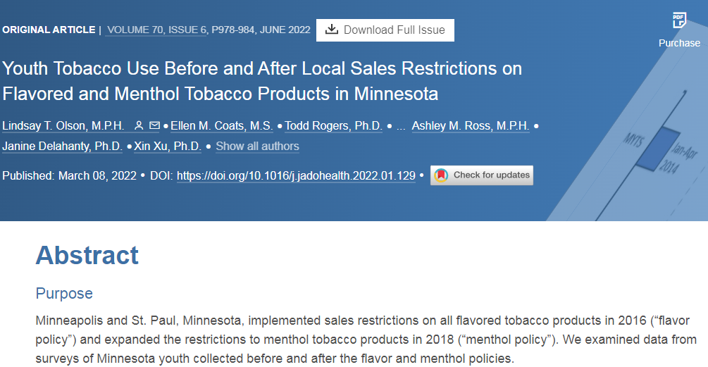 Youth Tobacco Use Before and After Local Sales Restrictions on Flavored and Menthol Tobacco Products in Minnesota